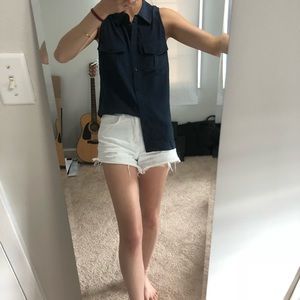 Barneys New York Navy Button Down Tank Top